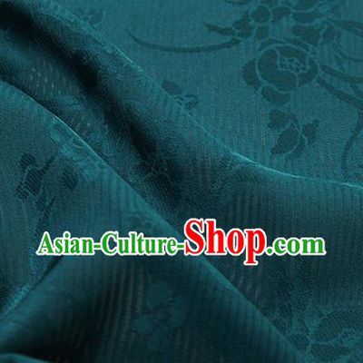 Traditional Chinese Classical Flowers Pattern Deep Green Silk Fabric Ancient Hanfu Silk Cloth