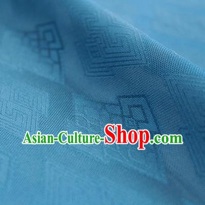 Traditional Chinese Classical Rhombus Pattern Blue Silk Fabric Ancient Hanfu Dress Silk Cloth