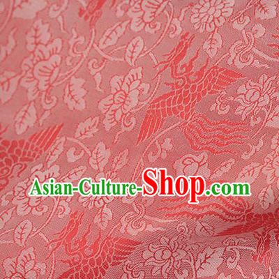 Traditional Chinese Classical Phoenix Peony Pattern Red Silk Fabric Ancient Hanfu Dress Silk Cloth