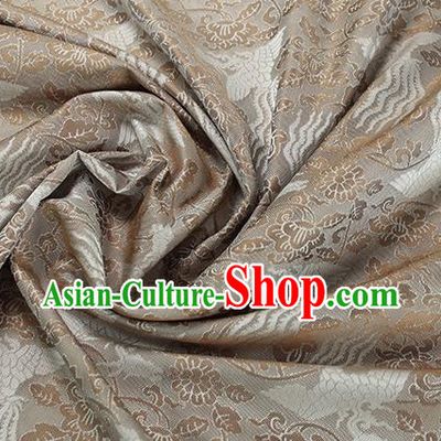 Traditional Chinese Classical Phoenix Peony Pattern Khaki Silk Fabric Ancient Hanfu Dress Silk Cloth