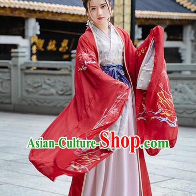Traditional Chinese Han Dynasty Royal Princess Wedding Replica Costumes Ancient Imperial Concubine Red Hanfu Dress for Women
