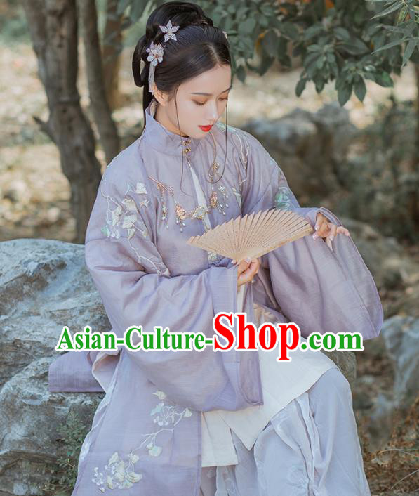 Traditional Chinese Ming Dynasty Nobility Lady Replica Costumes Ancient Royal Princess Purple Hanfu Dress for Women
