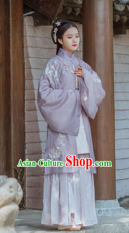 Traditional Chinese Ming Dynasty Nobility Lady Replica Costumes Ancient Royal Princess Purple Hanfu Dress for Women