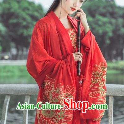 Traditional Chinese Tang Dynasty Bride Wedding Replica Costumes Ancient Nobility Lady Red Hanfu Dress for Women
