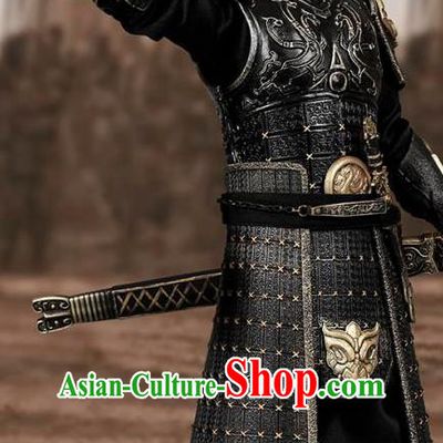 Chinese Ancient Cosplay General Armor and Helmet Traditional Qin Dynasty Supreme Commander Costumes Complete Set for Men