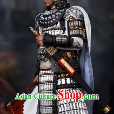 Chinese Ancient Cosplay General Zhou Yu Armor and Helmet Traditional Three Kingdoms Period Supreme Commander Costumes Complete Set for Men