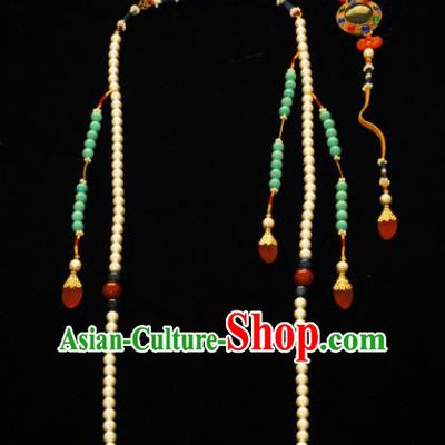 Handmade Chinese Ancient Emperor Tourmaline Necklace Traditional Qing Dynasty Court Beads Accessories for Men