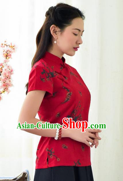 Chinese Traditional Tang Suit Red Blouse Classical National Shirt Upper Outer Garment for Women