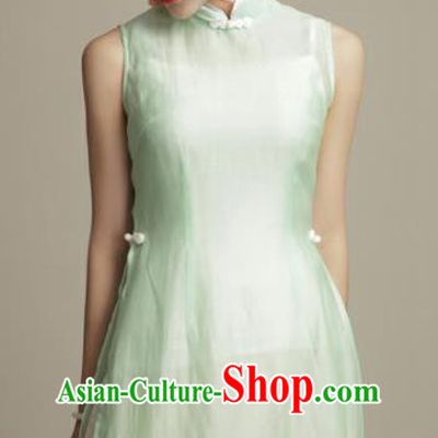 Chinese Traditional Tang Suit Green Silk Blouse Classical National Shirt Upper Outer Garment for Women
