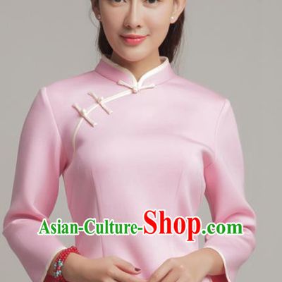 Chinese Traditional Tang Suit Pink Blouse Classical National Shirt Upper Outer Garment for Women