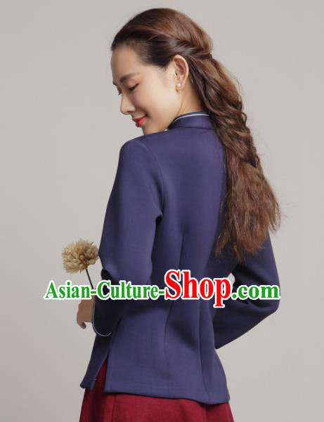 Chinese Traditional Tang Suit Navy Blouse Classical National Shirt Upper Outer Garment for Women Chinese Traditional Tang Suit Navy Blouse Classical National Shirt Upper Outer Garment for Women