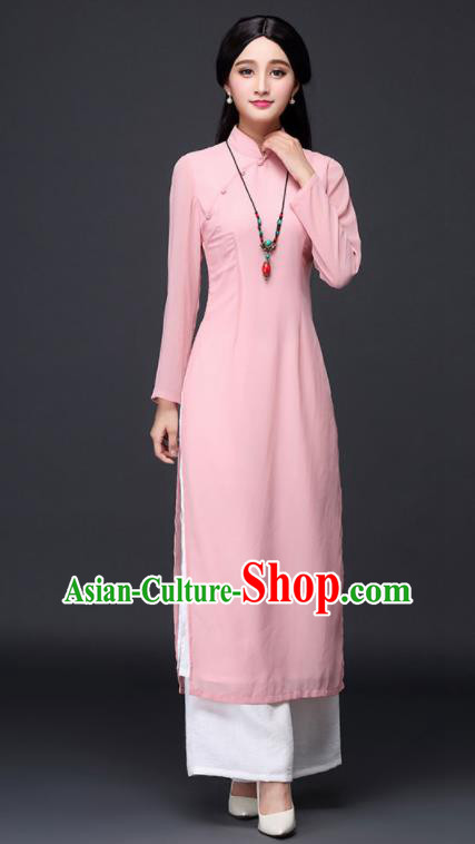 Traditional Chinese Classical Pink Veil Cheongsam National Costume Tang Suit Qipao Dress for Women Traditional Chinese Classical Pink Veil Cheongsam National Costume Tang Suit Qipao Dress for Women