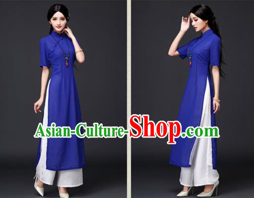 Traditional Chinese Classical Royalblue Veil Cheongsam National Costume Tang Suit Qipao Dress for Women Traditional Chinese Classical Royalblue Veil Cheongsam National Costume Tang Suit Qipao Dress for Women