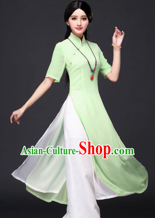 Traditional Chinese Classical Green Veil Cheongsam National Costume Tang Suit Qipao Dress for Women Traditional Chinese Classical Green Veil Cheongsam National Costume Tang Suit Qipao Dress for Women