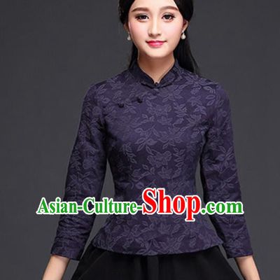 Chinese Traditional Tang Suit Purple Blouse Classical National Shirt Upper Outer Garment for Women