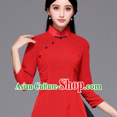 Chinese Traditional National Tang Suit Red Blouse Classical Shirt Upper Outer Garment for Women