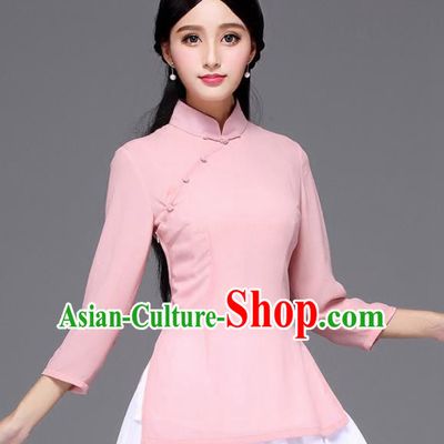 Chinese Traditional National Tang Suit Pink Blouse Classical Shirt Upper Outer Garment for Women