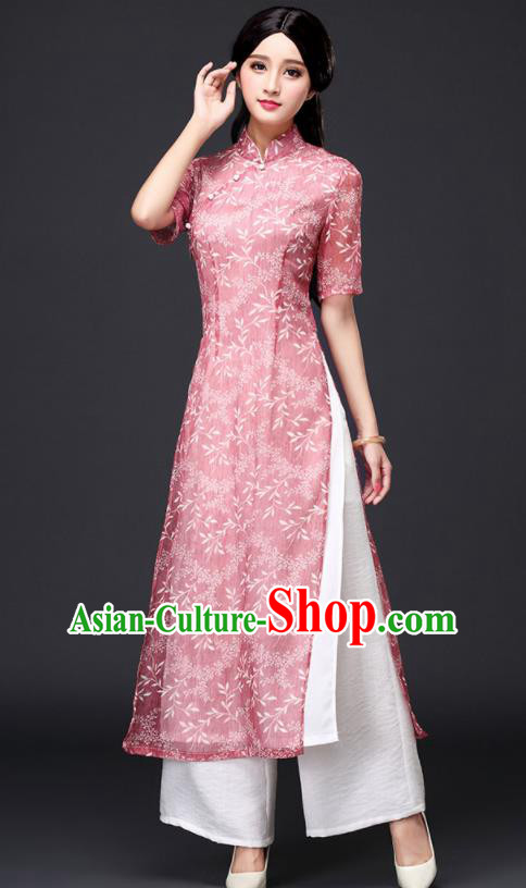 Traditional Chinese Classical Pink Organza Cheongsam National Costume Tang Suit Qipao Dress for Women Traditional Chinese Classical Pink Organza Cheongsam National Costume Tang Suit Qipao Dress for Women