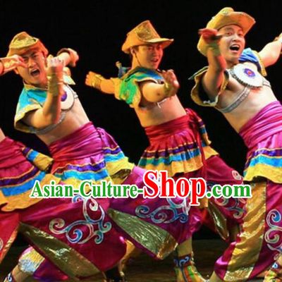 Traditional Chinese Zang Nationality Dance Costume Tibetan Ethnic Stage Show Clothing for Men