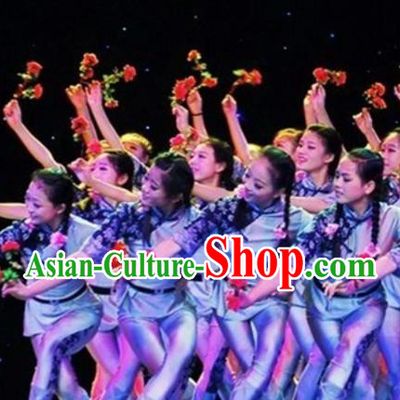 Traditional Chinese Folk Dance Group Dance Costume Fan Dance Stage Show Dress for Women