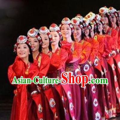 Traditional Chinese Zang Nationality Dance Costume Tibetan Ethnic Stage Show Red Dress for Women