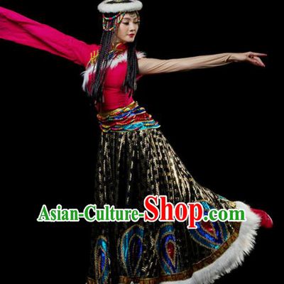 Traditional Chinese Zang Nationality Tangola Dance Dress Tibetan Ethnic Dance Stage Show Costume for Women