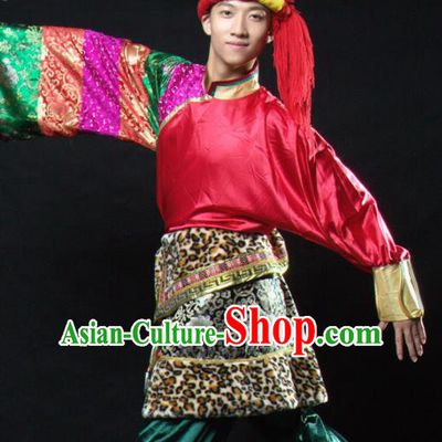 Chinese Traditional Zang Nationality Dance Costume Tibetan Ethnic Folk Dance Stage Show Clothing for Men