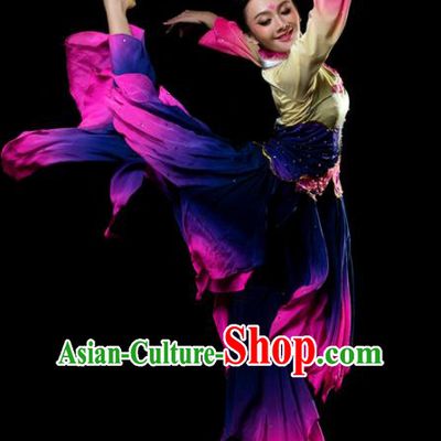 Traditional Chinese Classical Dance Purple Costumes Umbrella Dance Stage Show Dress for Women