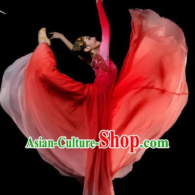 Traditional Chinese Classical Dance Red Costumes Umbrella Dance Stage Show Dress for Women