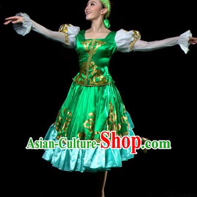 Professional Russia Dance Costume Russian Dance Stage Show Green Dress for Women
