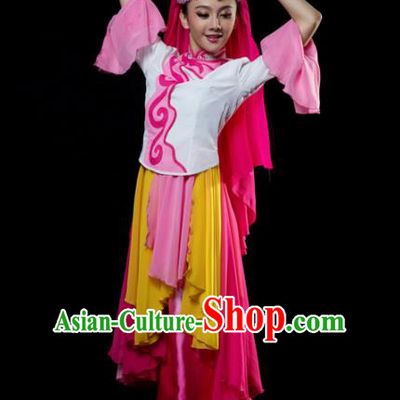 Traditional Chinese Hui Nationality Dance Rosy Dress Ethnic Dance Stage Show Costume for Women