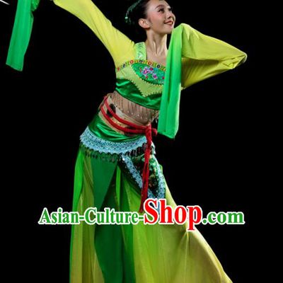 Traditional Chinese Classical Dance Green Costumes Umbrella Dance Stage Show Dress for Women