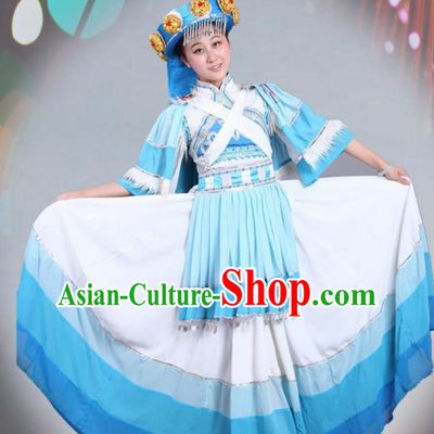 Traditional Chinese Naxi Nationality Dance White Costume Ethnic Stage Show Dress for Women