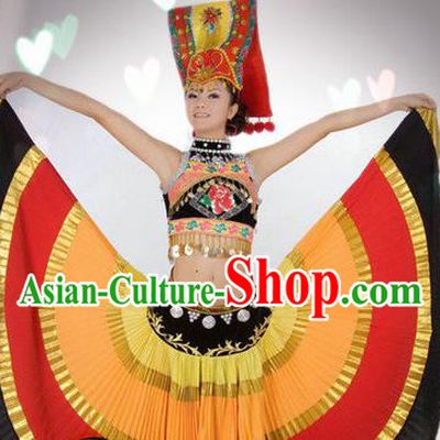 Traditional Chinese Yi Nationality Dance Costume Ethnic Dance Stage Show Dress for Women