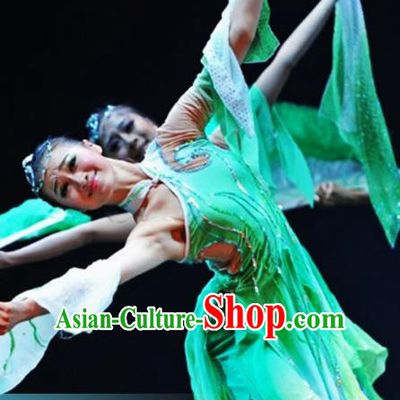 Traditional Chinese Classical Dance Fan Dance Costumes Umbrella Dance Stage Show Green Dress for Women