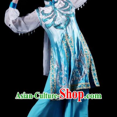 Traditional Chinese Hui Nationality Blue Costume Ethnic Dance Stage Show Dress for Women