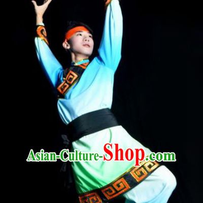 Chinese Traditional Mongol Nationality Blue Costume Mongolian Ethnic Dance Stage Show Clothing for Men