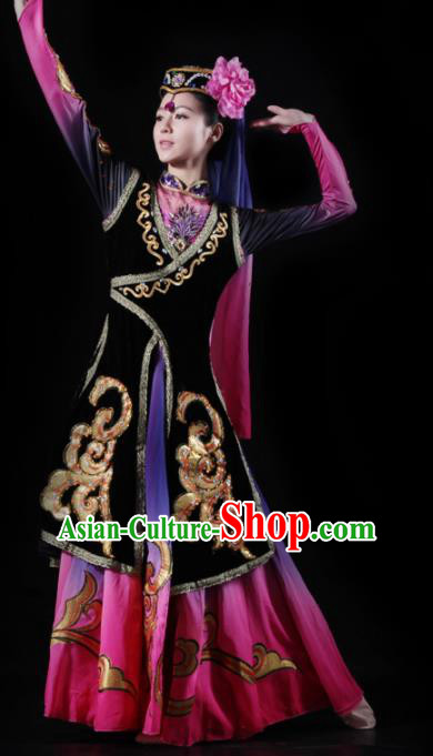 Traditional Chinese Uyghur Nationality Costume Uigurian Ethnic Dance Stage Show Dress for Women