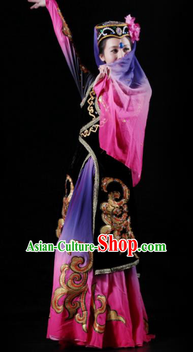 Traditional Chinese Uyghur Nationality Costume Uigurian Ethnic Dance Stage Show Dress for Women