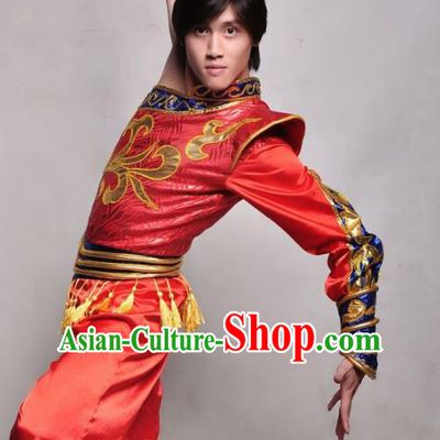 Chinese Traditional Mongolian Nationality Red Costume Mongol Ethnic Dance Stage Show Clothing for Men