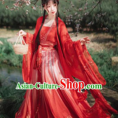 Chinese Tang Dynasty Palace Princess Red Hanfu Dress Traditional Ancient Court Wedding Costumes for Women