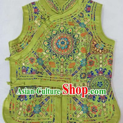 Traditional Chinese Mongol Nationality Green Vest Mongolian Ethnic Stage Show Costume for Women