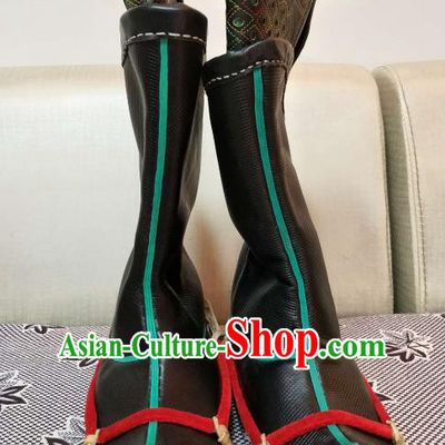 Chinese Traditional Mongol Nationality Black Boots Mongolian Ethnic Leather Riding Boots for Men