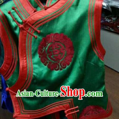 Traditional Chinese Mongol Nationality Green Brocade Vest Mongolian Ethnic Stage Show Costume for Women