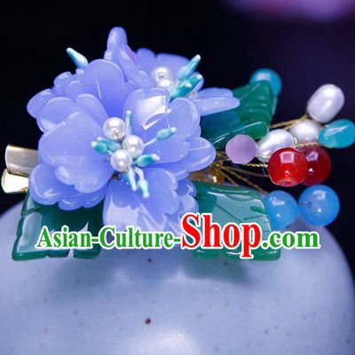 Chinese Traditional Hanfu Blue Peony Hair Claw Ancient Princess Hair Accessories for Women