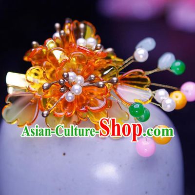 Chinese Traditional Hanfu Orange Peony Hair Claw Ancient Princess Hair Accessories for Women