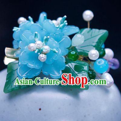 Chinese Traditional Hanfu Light Blue Peony Hair Claw Ancient Princess Hair Accessories for Women