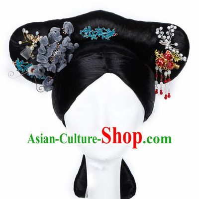 Chinese Traditional Qing Dynasty Imperial Concubine Wigs and Hairpins Ancient Imperial Consort Hair Accessories for Women