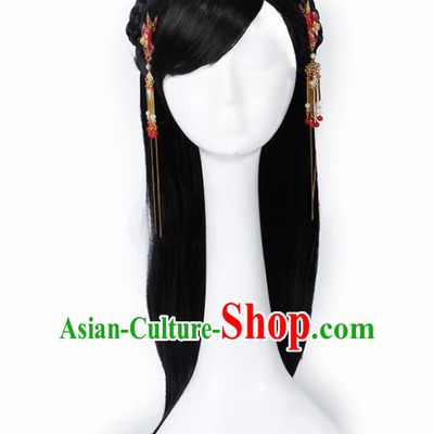 Chinese Traditional Han Dynasty Princess Wigs and Hairpins Ancient Goddess Hair Accessories for Women