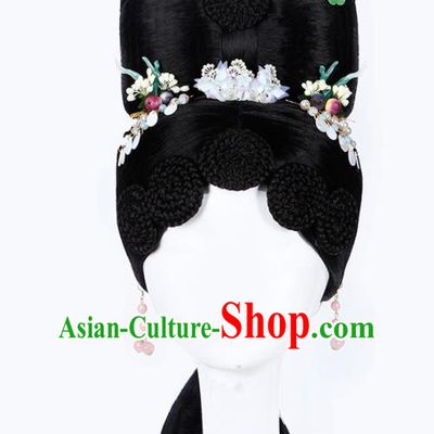 Chinese Traditional Qing Dynasty Princess Wigs and Hairpins Ancient Imperial Concubine Hair Accessories for Women